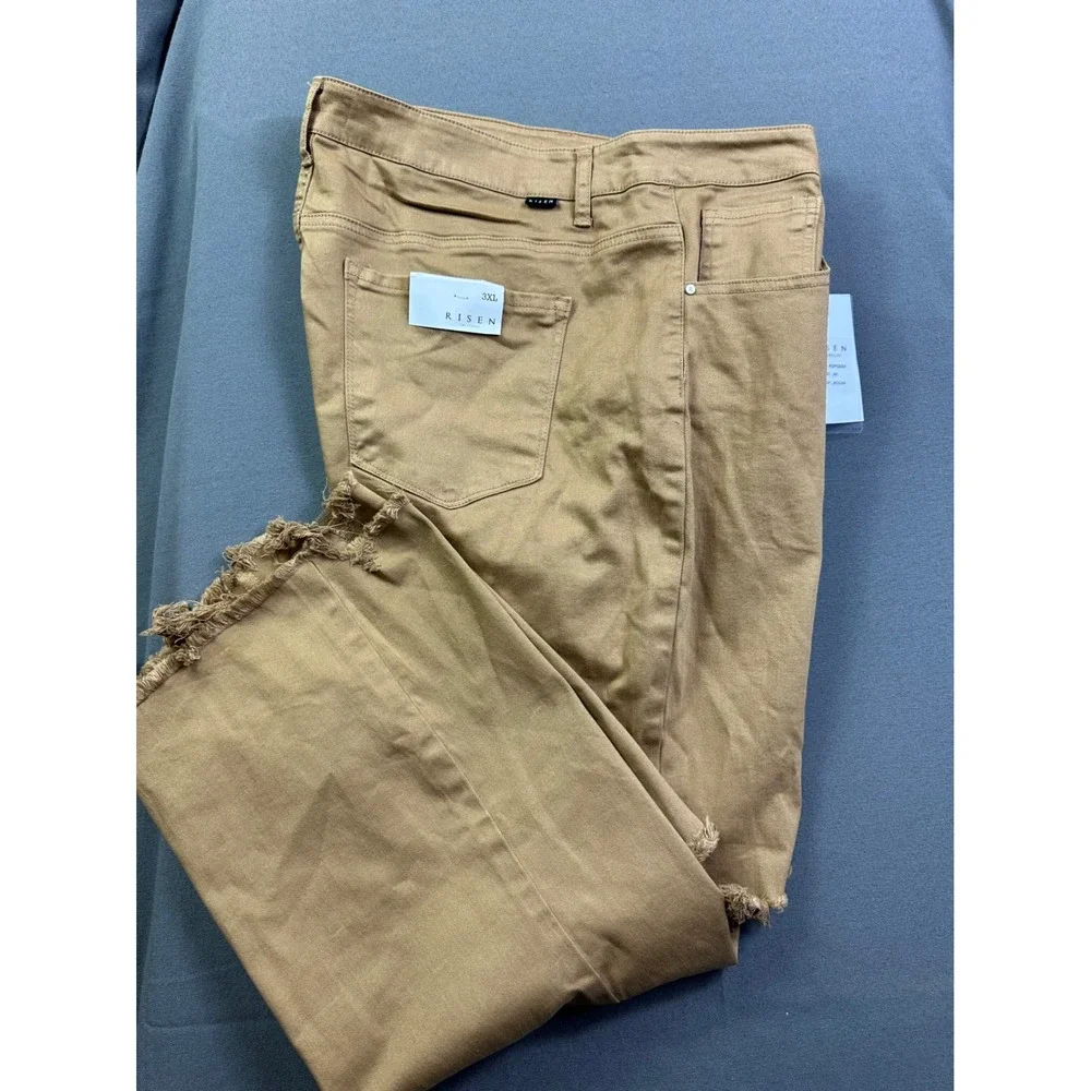 Risen Jeans Mocha Distressed High Rise Wide Leg Pants RDP5265X Size 3XL NEW